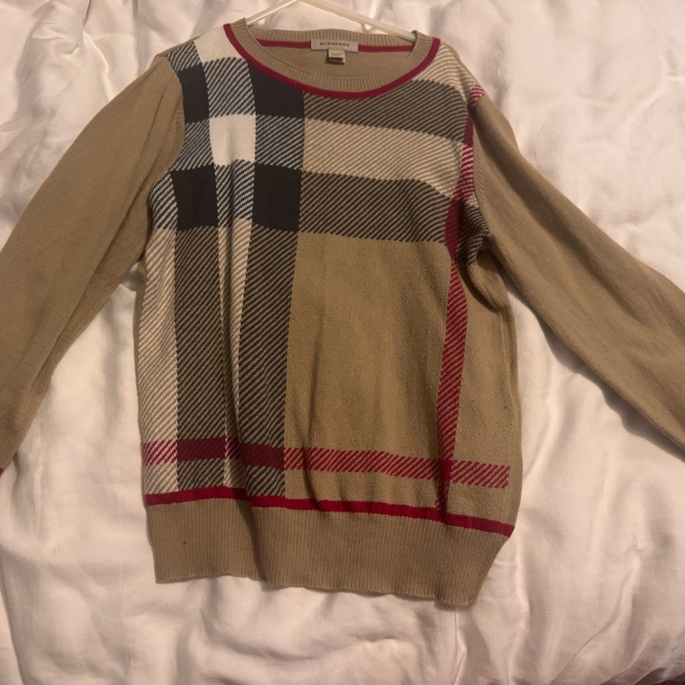 Burberry Kids Tan and Red Plaid Sweater